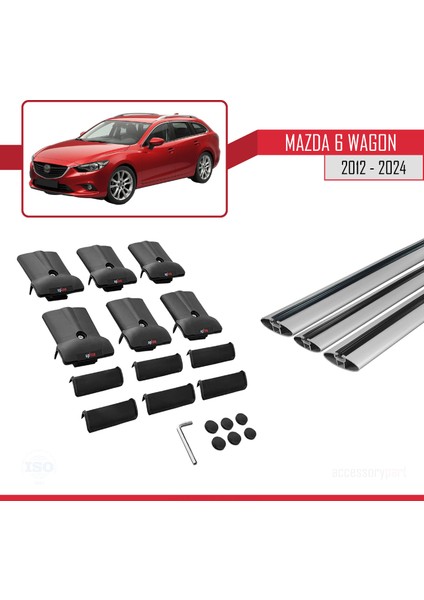 Mazda 6 Wagon 2012-2024 Arası ile Uyumlu Fly Model Ara Atkı Tavan Barı Gri 3 Adet indirimleri
