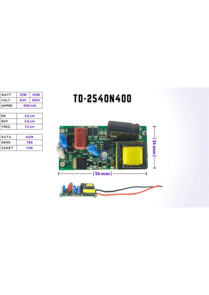 LED Drıver/trafo (25W-40W, 63V-100V, 400MA) Linear