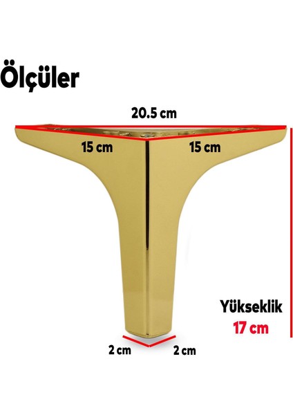 Mobilya Kanepe Sehpa Tv Ünitesi Koltuk Ayağı 17 cm Gold Altın Baza Ayak 4 Adet