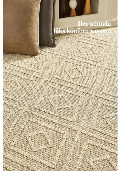 Geometrik Çizgiler Modern Tasarımlar Iskandinav Dokuma Taban Iç ve Dış Mekan Ince Sisal Halı Bej