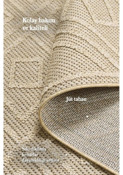 Geometrik Çizgiler Modern Tasarımlar Iskandinav Dokuma Taban Iç ve Dış Mekan Ince Sisal Halı Bej