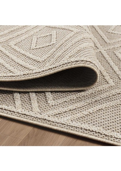Geometrik Çizgiler Modern Tasarımlar Iskandinav Dokuma Taban Iç ve Dış Mekan Ince Sisal Halı Bej