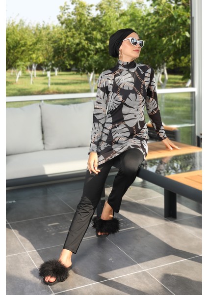 Likralı Tam Kapalı Tesettür Mayo 268-515 Siyah