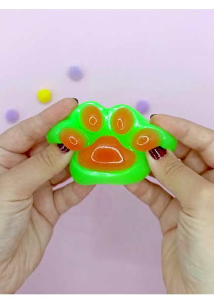 Sevimli Küçük Squishy Kedi Pati Sıkma 7 cm Pati Sukuşi - Yeşil