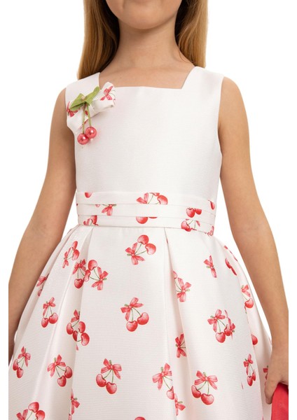 Pamina Kız Çocuk Kiraz Baskı Çantalı Elbise 3-7 Yaş Ekru fırsatları