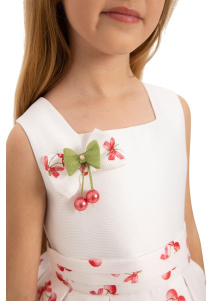 Pamina Kız Çocuk Kiraz Baskı Çantalı Elbise 3-7 Yaş Ekru indirimleri