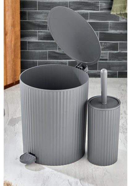 2 Parça Pedallı Banyo Seti - Pedallı Çizgili Yuvarlak Çöp Kovası Wc Fırçası Set fırsatları