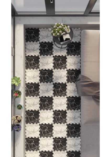 Dijital Baskı Siyah-Beyaz Taraftar Balkon Halısı Yolluk Yapboz Puzzle Japon Halı