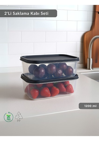 Dikdörtgen 2'li Saklama Kabı Bpa Free Derin Dondurucu Için Uygun Beslenme Kabı 1200 ml