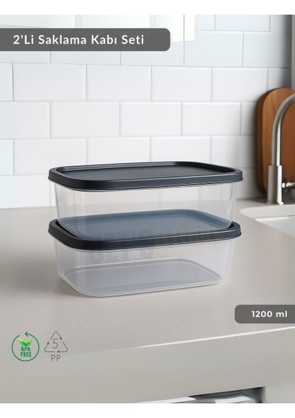 Dikdörtgen 2'li Saklama Kabı Bpa Free Derin Dondurucu Için Uygun Beslenme Kabı 1200 ml fiyatları