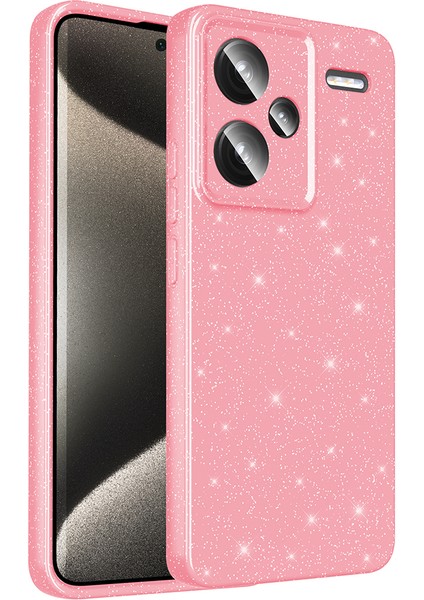 Xiaomi Redmi Note 13 Pro Plus 5g Kılıf Kamera Korumalı Simli Lüks Sah Koton Kapak - Açık Pembe