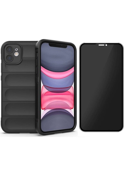 iPhone 11 Kılıf Esnek TPU Oyuklu Arka Yüzey Tasarımlı Zore Etnik Silikon Kapak + Hayalet Ekran Koruyucu