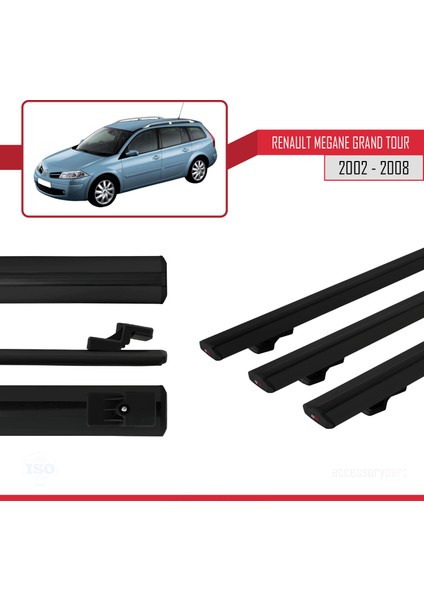 Renault Megane Grand Tour 2002-2008 Arası ile Uyumlu Basıc Model Ara Atkı Tavan Barı Siyah 3 Adet modelleri