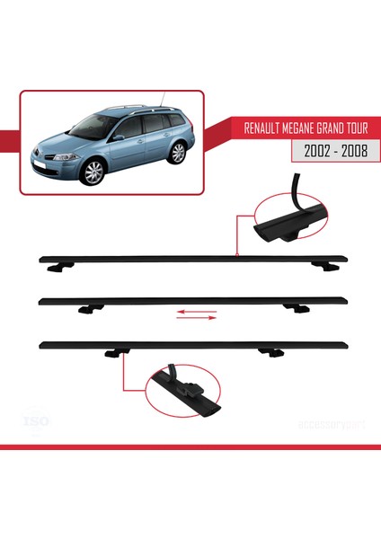Renault Megane Grand Tour 2002-2008 Arası ile Uyumlu Basıc Model Ara Atkı Tavan Barı Siyah 3 Adet indirimleri