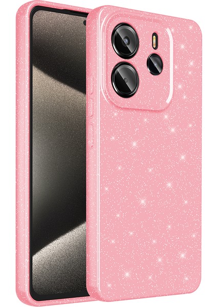 Redmi Note 14 5g Kılıf Kamera Korumalı Simli Lüks Sah Koton Kapak - Açık Pembe