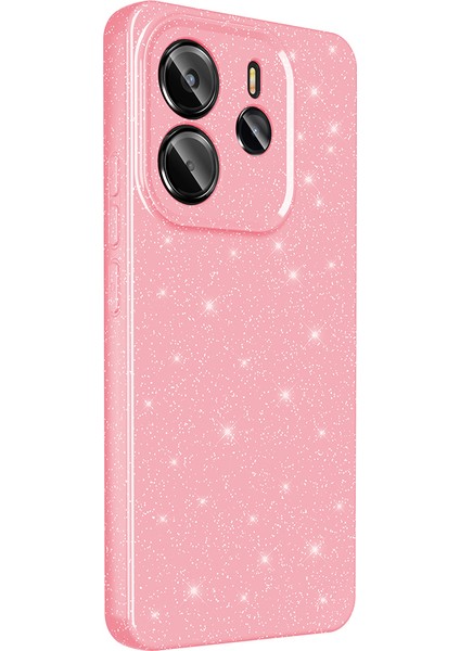 Redmi Note 14 5g Kılıf Kamera Korumalı Simli Lüks Sah Koton Kapak - Açık Pembe