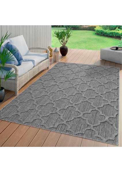 Geometrik Çizgiler Modern Tasarımlar Iskandinav Dokuma Taban Iç ve Dış Mekan İnce Sisal Halı Gri