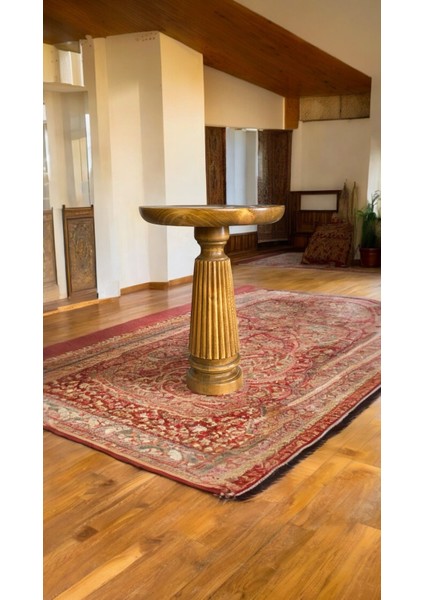 Wooden Ahşap Tekli Mantar Yan Sehpa Modern Tütün Renk Fiskos