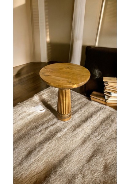 Wooden Ahşap Tekli Mantar Yan Sehpa Modern Tütün Renk Fiskos