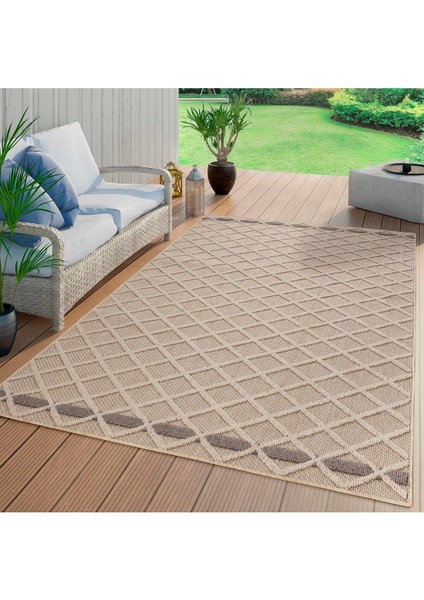 Geometrik Çizgiler Modern Tasarımlar Iskandinav Dokuma Taban Iç ve Dış Mekan Ince Sisal Halı Bej