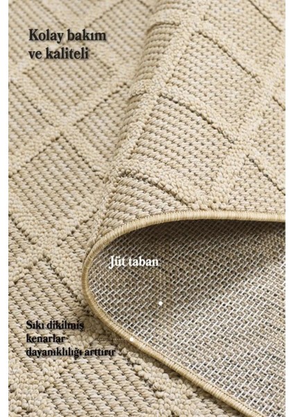 Geometrik Çizgiler Modern Tasarımlar Iskandinav Dokuma Taban Iç ve Dış Mekan Ince Sisal Halı Bej modelleri
