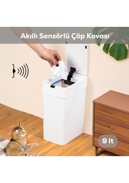 Me-06 Hareket Sensörlü Sessiz Kapatma Çöp Kutusu Banyo Mutfak Çöp Kovası Kapaklı Banyo Çöp Kovası 9 lt modelleri
