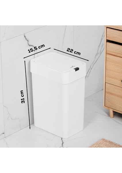 Me-06 Hareket Sensörlü Sessiz Kapatma Çöp Kutusu Banyo Mutfak Çöp Kovası Kapaklı Banyo Çöp Kovası 9 lt