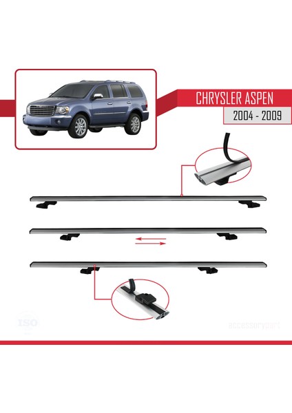 Chrysler Aspen 2004-2009 Arası ile Uyumlu Basıc Model Ara Atkı Tavan Barı Gri 2 Adet indirimleri