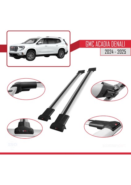 Gmc Acadia Denali 2024-2025 Arası ile Uyumlu Fly Model Ara Atkı Tavan Barı Gri 2 Adet modelleri