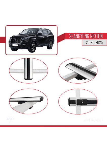 Ssangyong Rexton 2018-2025 Arası ile Uyumlu Basıc Model Ara Atkı Tavan Barı Gri 2 Adet fırsatları