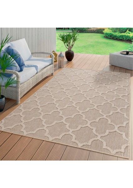 Geometrik Çizgiler Modern Tasarımlar Iskandinav Dokuma Taban Iç ve Dış Mekan Ince Sisal Halı Bej
