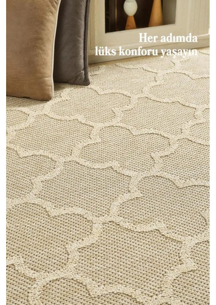 Geometrik Çizgiler Modern Tasarımlar Iskandinav Dokuma Taban Iç ve Dış Mekan Ince Sisal Halı Bej
