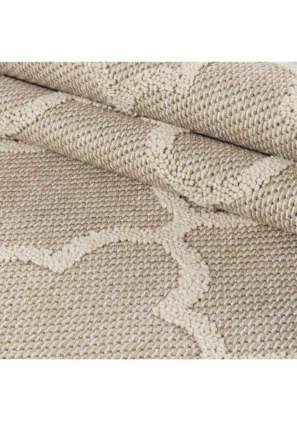 Geometrik Çizgiler Modern Tasarımlar Iskandinav Dokuma Taban Iç ve Dış Mekan Ince Sisal Halı Bej