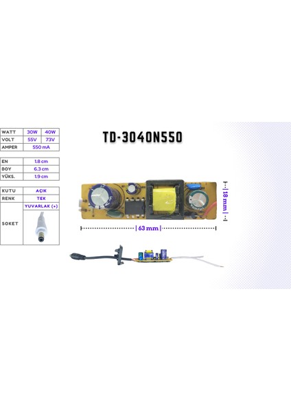LED Drıver/trafo (30W-40W, 55V-73V, 550MA) Linear