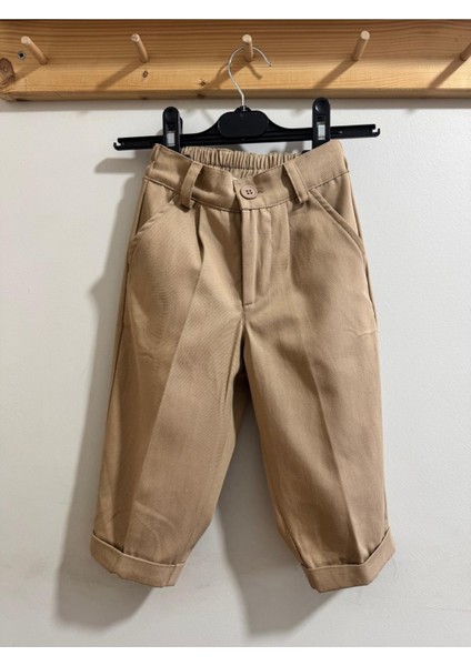 Erkek Çocuk Dokuma Kumaş Pantolon Kahverengi