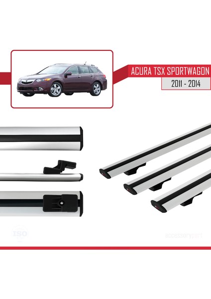 Acura Tsx Sport Wagon 2011-2014 Arası ile Uyumlu Basıc Model Ara Atkı Tavan Barı Gri 3 Adet modelleri