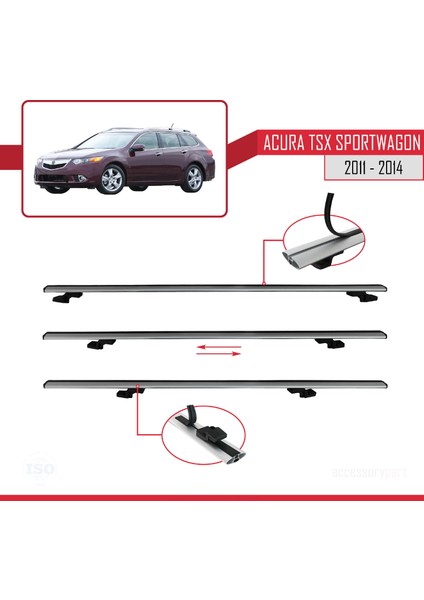 Acura Tsx Sport Wagon 2011-2014 Arası ile Uyumlu Basıc Model Ara Atkı Tavan Barı Gri 3 Adet indirimleri