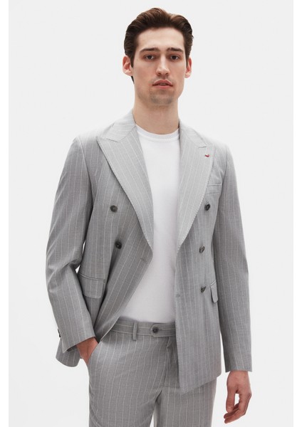 Ds Damat Regular Fit Gri Çizgili Kruvaze Takim Elbise 4HF05ORT01588