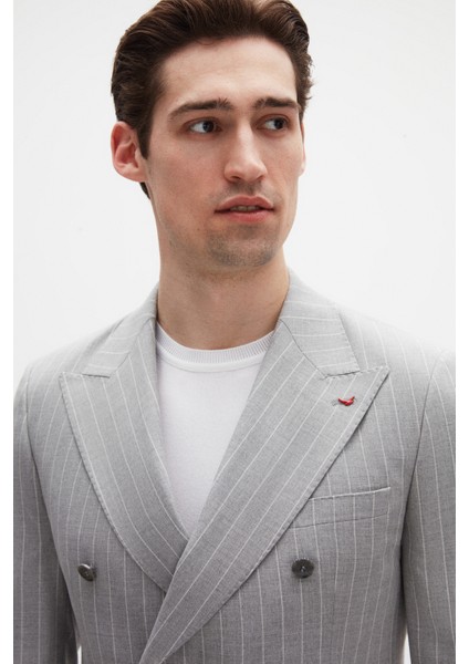 Ds Damat Regular Fit Gri Çizgili Kruvaze Takim Elbise 4HF05ORT01588