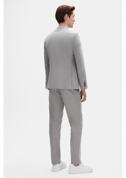 Ds Damat Regular Fit Gri Çizgili Kruvaze Takim Elbise 4HF05ORT01588