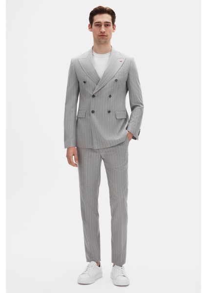Ds Damat Regular Fit Gri Çizgili Kruvaze Takim Elbise 4HF05ORT01588