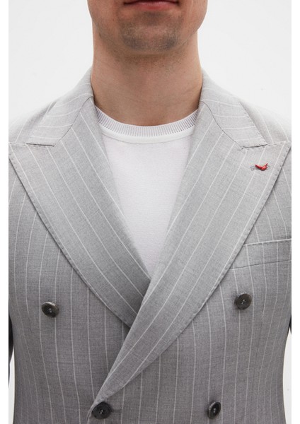 Ds Damat Regular Fit Gri Çizgili Kruvaze Takim Elbise 4HF05ORT01588