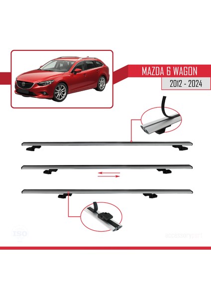 Mazda 6 Wagon 2012-2024 Arası ile Uyumlu Basıc Model Ara Atkı Tavan Barı Gri 2 Adet indirimleri