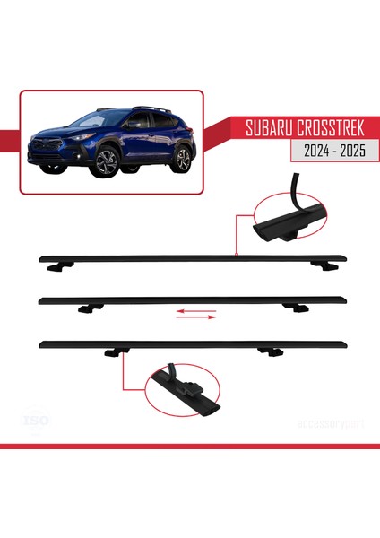 Subaru Crosstrek 2024 ve Sonrası ile Uyumlu Basıc Model Ara Atkı Tavan Barı Siyah 3 Adet indirimleri
