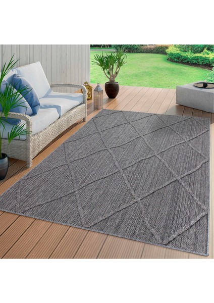 Geometrik Çizgiler Modern Tasarımlar Iskandinav Dokuma Taban Iç ve Dış Mekan İnce Sisal Halı Gri