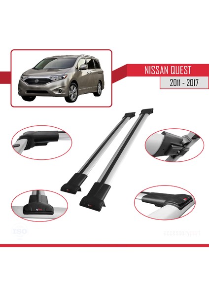 Nissan Quest 2011-2017 Arası ile Uyumlu Fly Model Ara Atkı Tavan Barı Gri 2 Adet modelleri