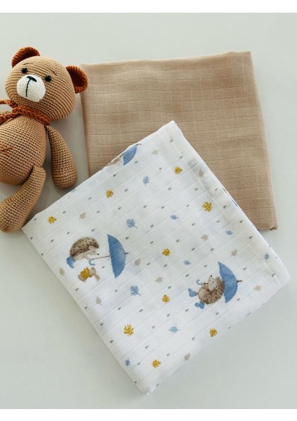 %100 Pamuk 2'li Müslin Bebek Battaniye Seti Oeko-Tex Sertifikalı Müslin Örtü 80 x 90 cm