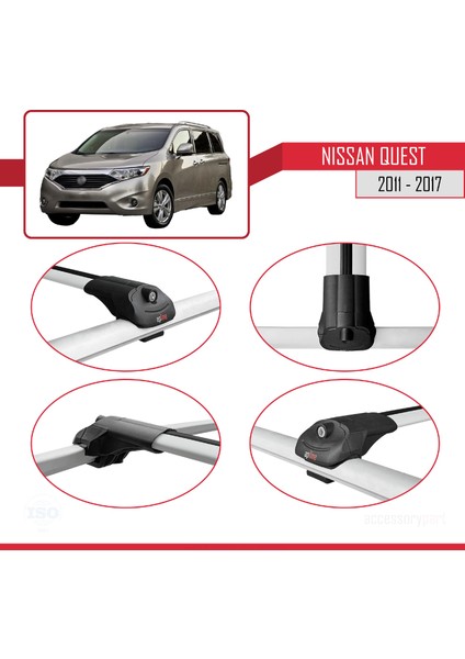 Nissan Quest 2011-2017 Arası ile Uyumlu Ace-1 Ara Atkı Tavan Barı Gri 3 Adet fırsatları