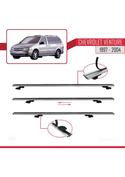 Chevrolet Venture 1997-2004 Arası ile Uyumlu Basıc Model Ara Atkı Tavan Barı Gri 2 Adet indirimleri