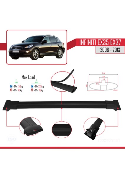 Infiniti EX35 EX37 2008-2013 Arası ile Uyumlu Fly Model Ara Atkı Tavan Barı Siyah 2 Adet fırsatları
